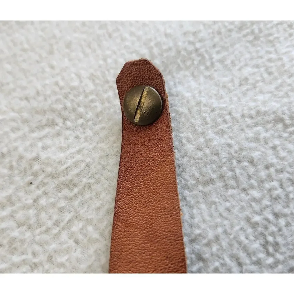 Vintage Austria Artisan Boho Tribal Bracelet Leather Brass Copper Wood Grain